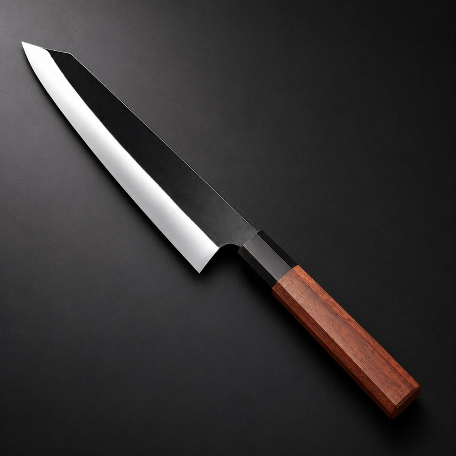 Kiritsuke de 20 cm con hoja de acabado negro y mango octogonal de palo de rosa